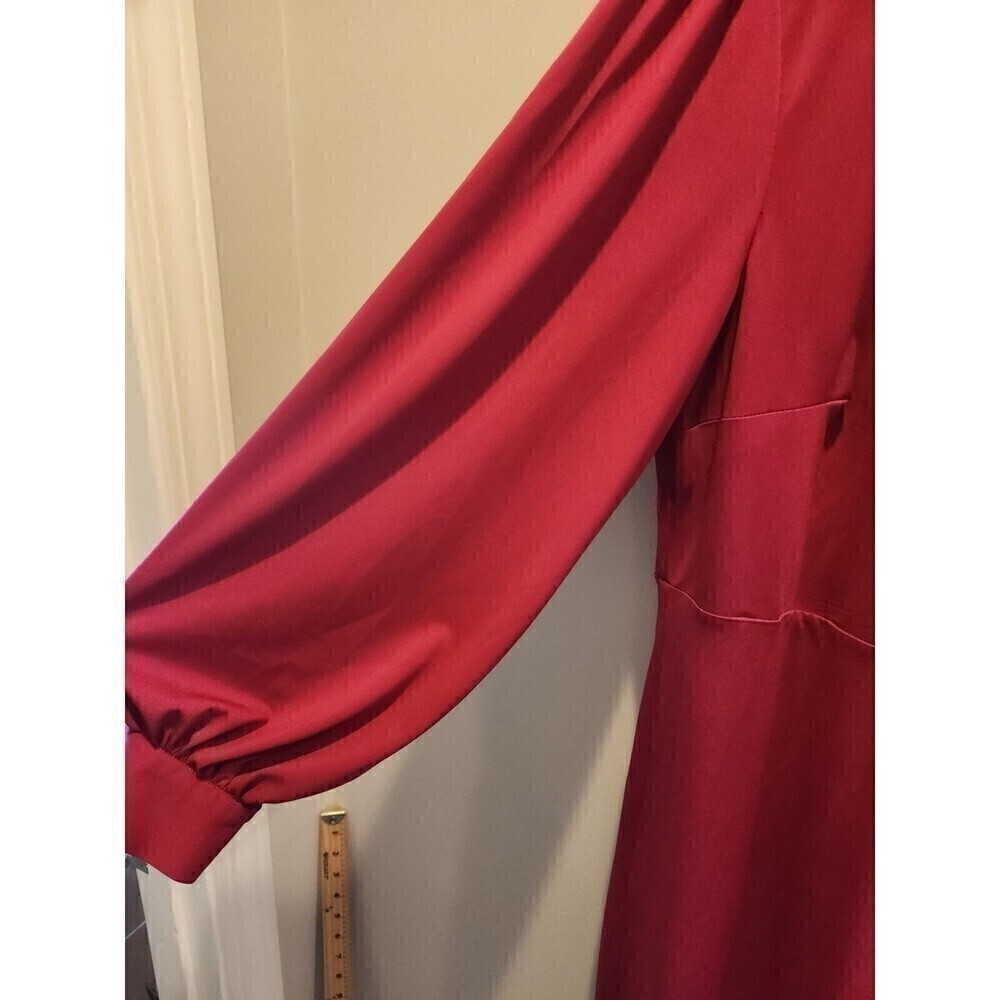 Eloquii Dress Keyhole Cut Out Button Detail Balloon Sleeve Sz 20 Burgandy Nwt - Picture 4 of 10